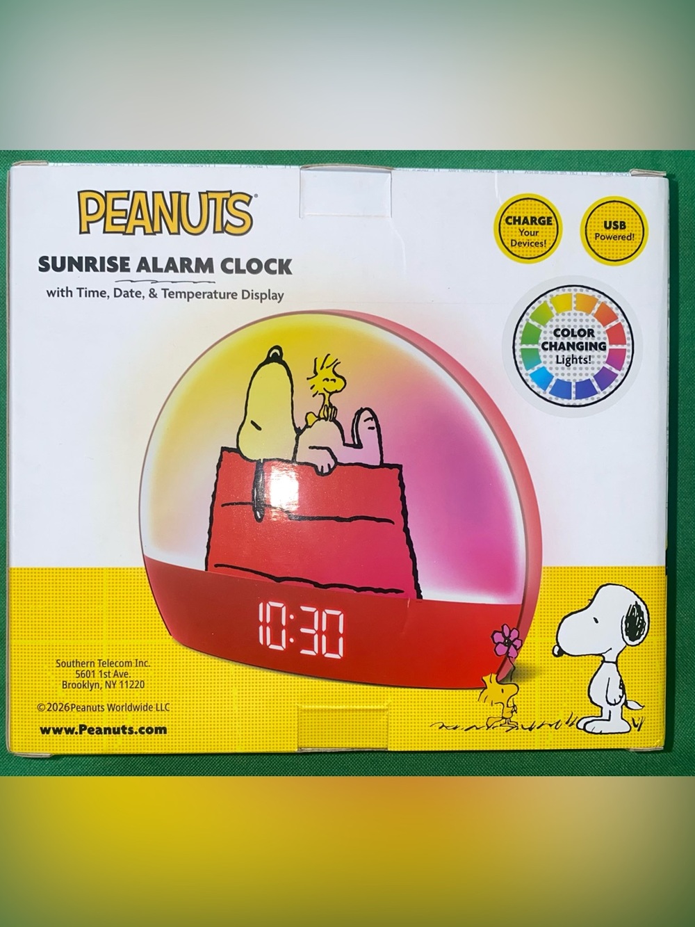 Peanuts Snoopy LED Color-Change Alarm Clock - Red, Pink, Yellow